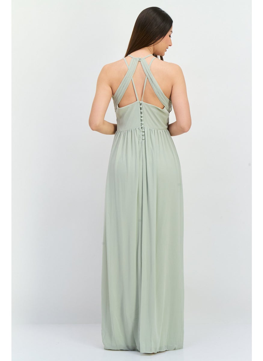 TFNC - Women Plain Strappy Back Bridesmaid Maxi Dress, Sage Green - Image 1