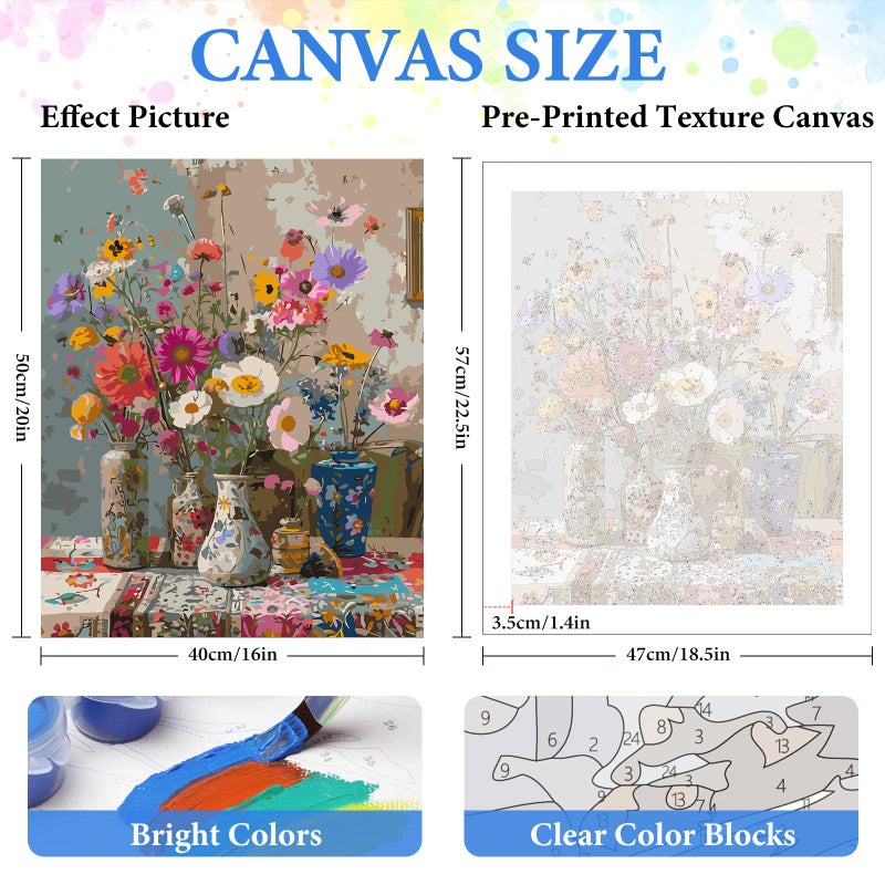 PRASIO Paint by Numbers Kit for Adults Beginner, Flowers Adult Paint by Number Kits on Canvas, DIY Acrylic Watercolor Oil Paint by Number for Adults for Home Decor Gift 16x20 Inch - Image 3