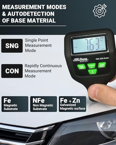 VVV-Group Paint Thickness Gauge CM-224 Auto – Digital Coating Thickness Meter for Cars and Automotive Inspection, Fe / Al / Fe+Zn Detection, 0.1 μm Resolution, Factory Calibrated, Large Backlit LCD - Image 5