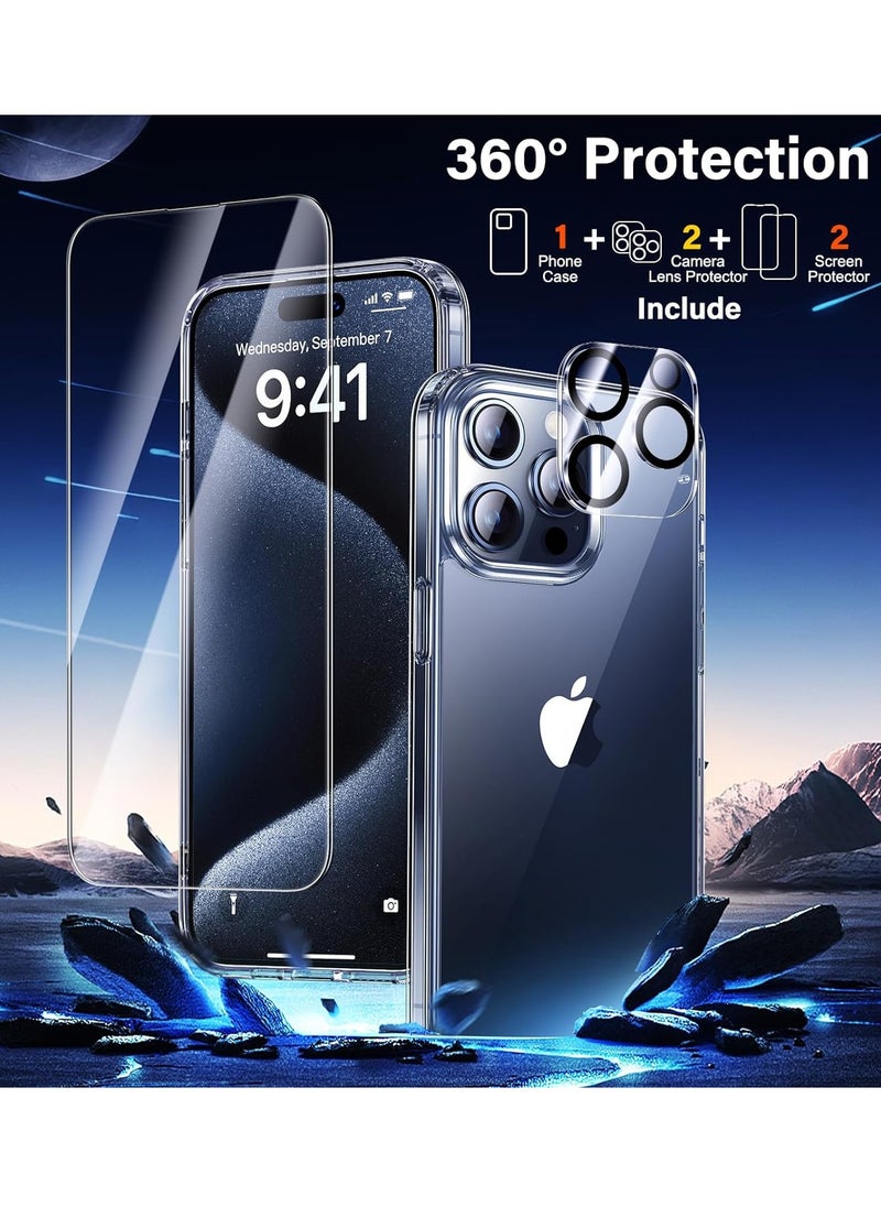 YoYoTech [ 9-in-1 ]for iPhone 15 Pro Max Case Clear Shockproof,[Strong Grade Protection ][No Yellowing] 2 Pcs Lens Protector+2 Pcs Screen Protector,Cleaning Kit,1Stand,1 Ring All-Round Protection Kit  - Image 2
