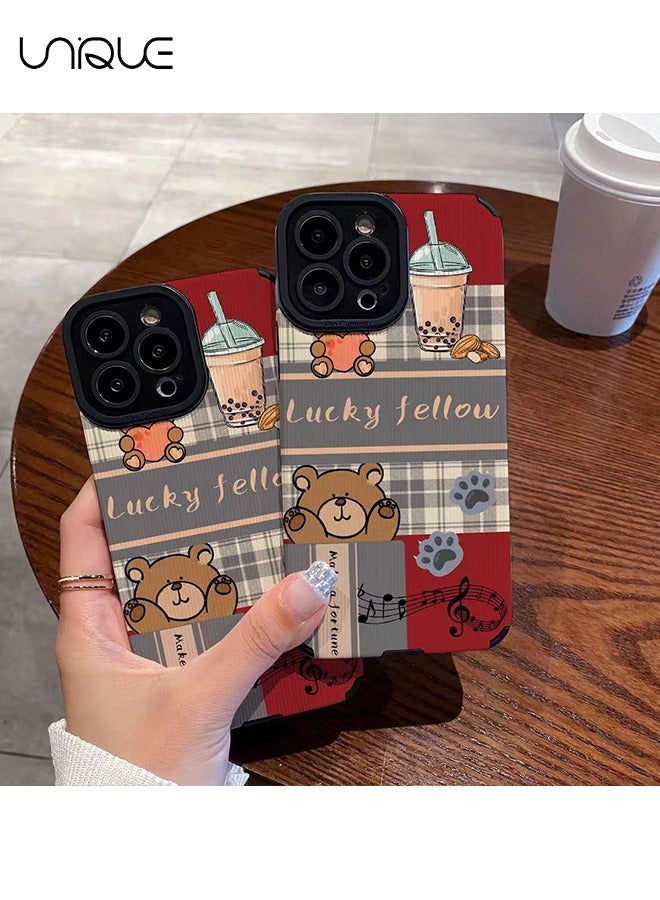 Unique Compatible with iPhone 15 Pro Cases, Milk Tea Bear Cases, Cartoon Doodle Cases - Stylish and Cute Phone Cases - TPU Drop Protection - Image 5