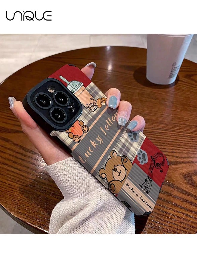 Unique Compatible with iPhone 15 Pro Cases, Milk Tea Bear Cases, Cartoon Doodle Cases - Stylish and Cute Phone Cases - TPU Drop Protection - Image 4