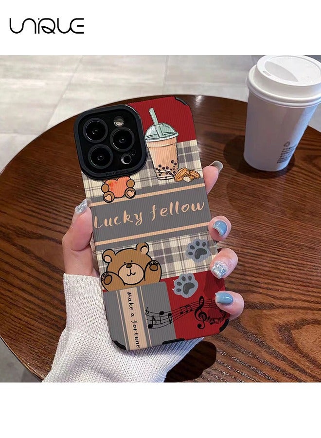 Unique Compatible with iPhone 15 Pro Cases, Milk Tea Bear Cases, Cartoon Doodle Cases - Stylish and Cute Phone Cases - TPU Drop Protection - Image 1