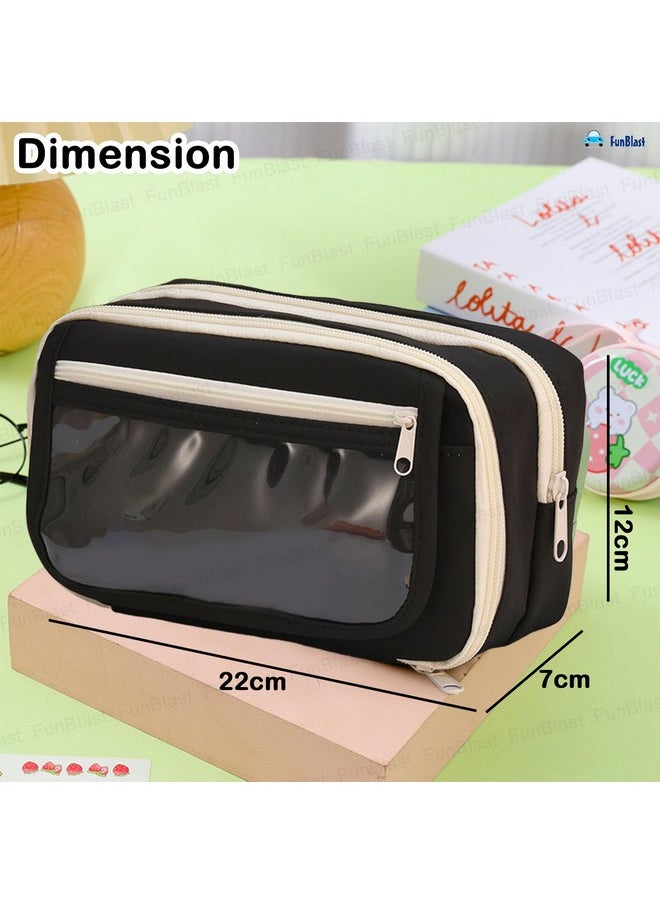 FunBlast FunBlast Pencil Pouch - Kawaii Pencil Pouch, Aesthetic Pencil Case Organizer, Multipurpose Zipper Pouch for Kids & Adults, Large Capacity Stationary Organizer Case (Pouch-Black)  - Image 2