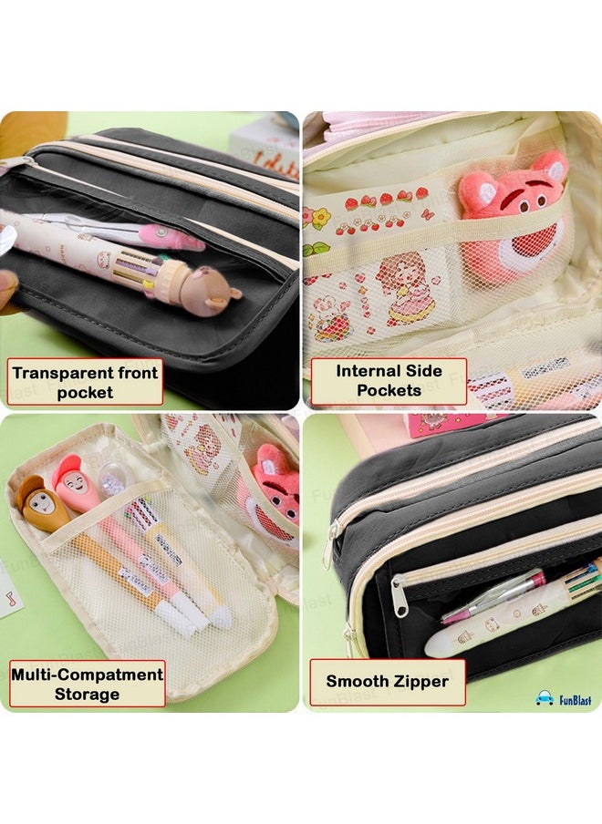 FunBlast FunBlast Pencil Pouch - Kawaii Pencil Pouch, Aesthetic Pencil Case Organizer, Multipurpose Zipper Pouch for Kids & Adults, Large Capacity Stationary Organizer Case (Pouch-Black)  - Image 4