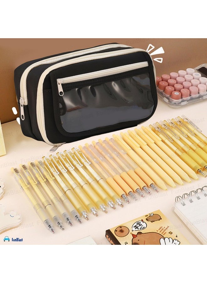 FunBlast FunBlast Pencil Pouch - Kawaii Pencil Pouch, Aesthetic Pencil Case Organizer, Multipurpose Zipper Pouch for Kids & Adults, Large Capacity Stationary Organizer Case (Pouch-Black)  - Image 3