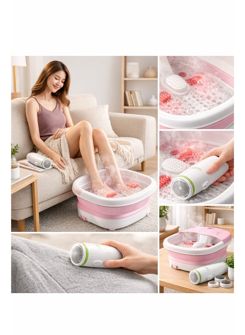 Foot spa with heating and massage function, equipped with a foldable basin to relieve fatigue and stimulate blood circulation, with a device to remove dead skin and care for the heels for perfect softness and freshness. - Image 5