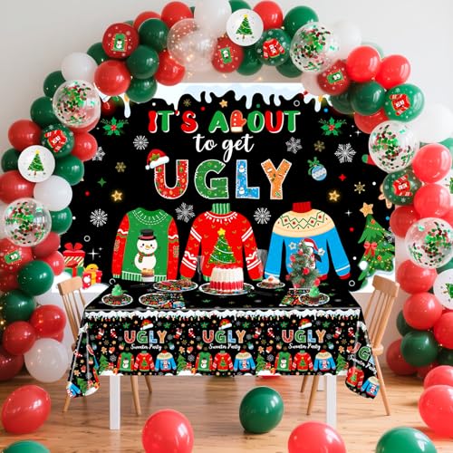 Lecheme Ugly Sweater Party Decorations193 Pcs Its About to Get Ugly Christmas Banner Plates Napkins Tablecloth Balloons Christmas Sweater Friendsmas Party Decor Supplies Serve 24 - Image 5