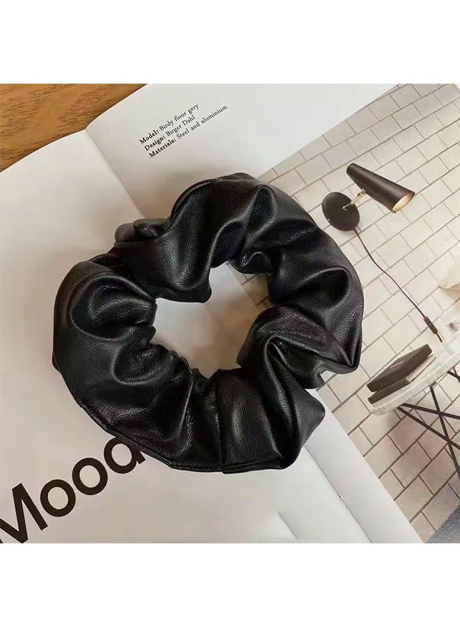 PU Leather Hair Scrunchies，Ballet silver autumn-winter leather scrunchie，Ponytail Hair Accessories（Silver，Black) - Image 3