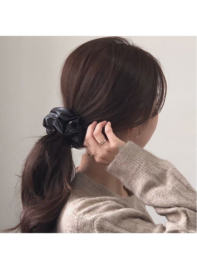 PU Leather Hair Scrunchies，Ballet silver autumn-winter leather scrunchie，Ponytail Hair Accessories（Silver，Black) - Image 4