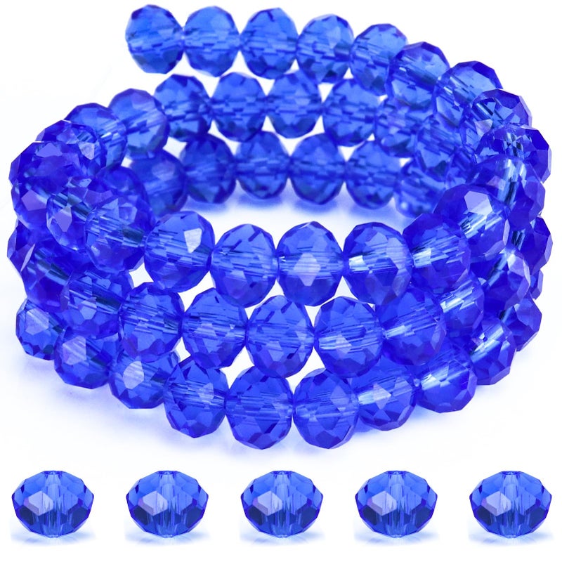 Dowarm 200 Pieces 8mm Briolette Crystal Glass Beads for Jewelry Making Rondelle Crystal Beads for Crafts Wind Chimes Suncatchers Wine Charms Briolette Spacer Beads Medium BlueSapphire