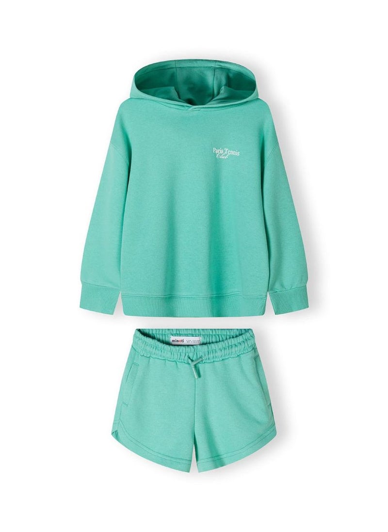 MINOTI Kids Girls Hoodie and Shorts Set with Print and Rib Trim - Image 2