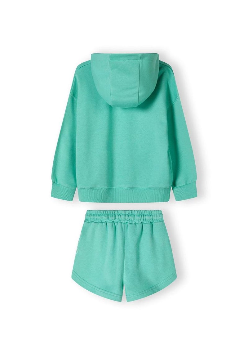 MINOTI Kids Girls Hoodie and Shorts Set with Print and Rib Trim - Image 3