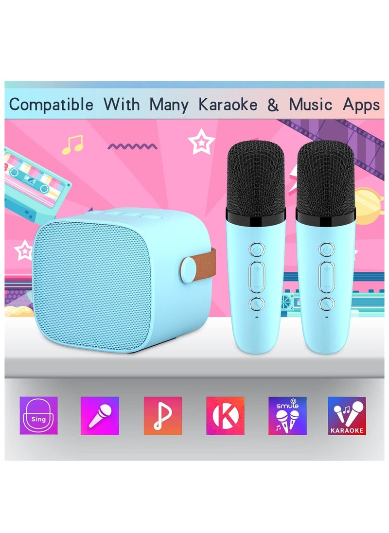Generic - Portable Bluetooth Karaoke Speaker Set for Kids and Adults with 2 Microphones Ideal for Home Parties and Birthdays Blue - Image 1
