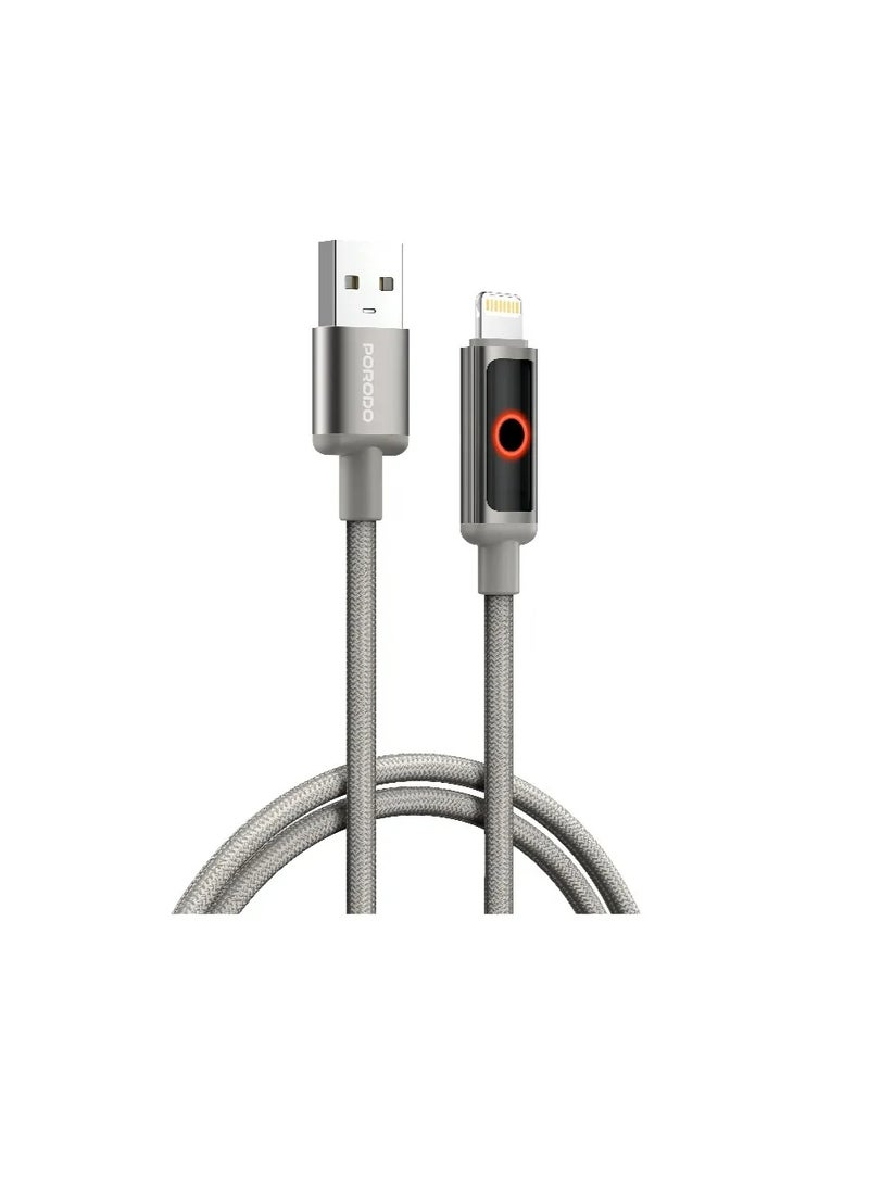 porodo Blue CHARGELITE USB-A to Lightning Fast Charging Cable – Grey - Image 1