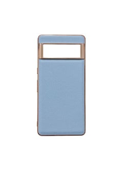 Case Cover For Google Pixel 7 Pro Waves Series Nano Electroplating Genuine Leather Phone Case(Blue)
