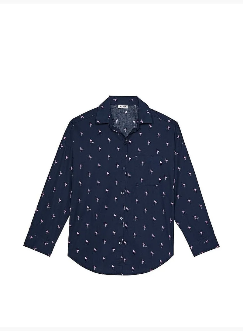 PINK Cotton Poplin Oversized Button-Down Sleepshirt