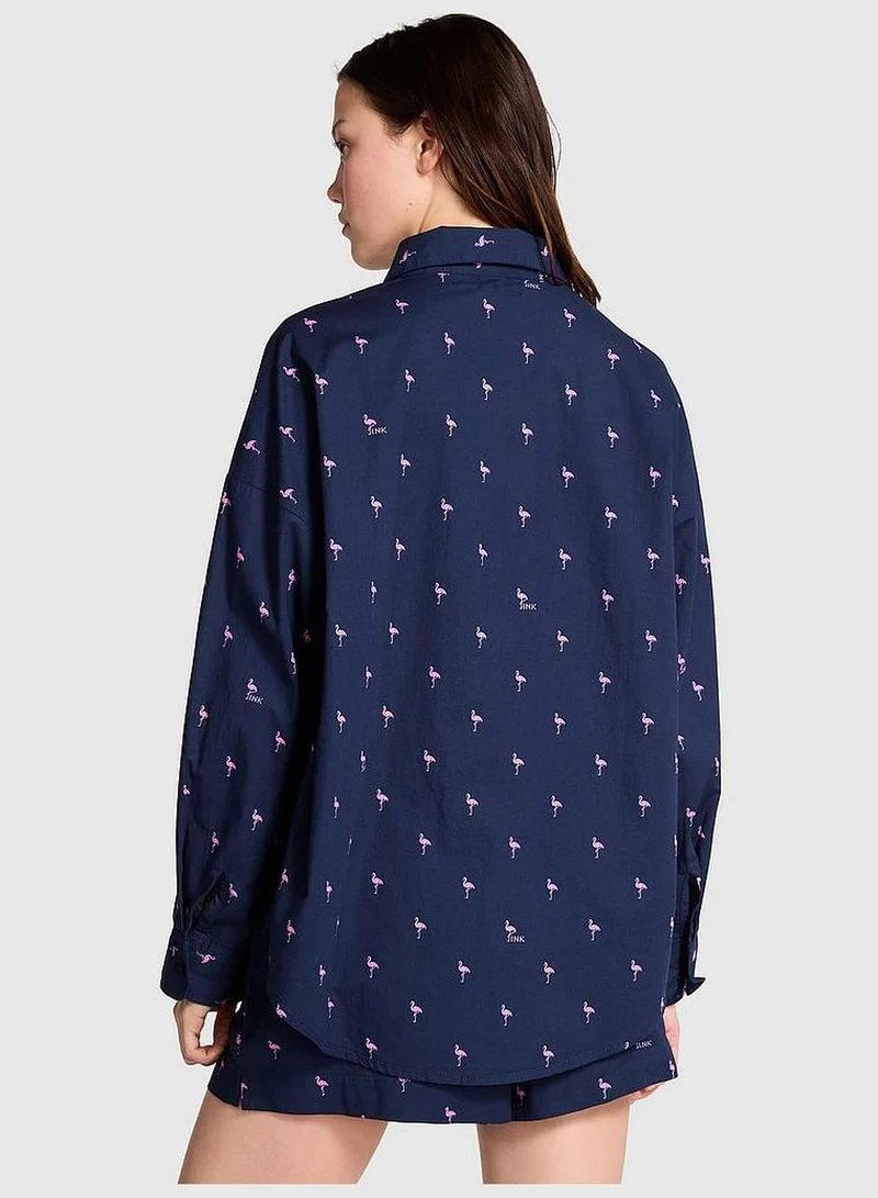 PINK Cotton Poplin Oversized Button-Down Sleepshirt