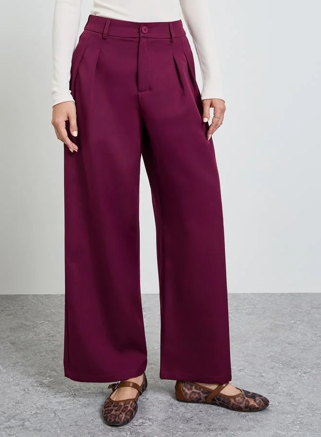 Take Two Burgundy Wide Leg Pocket Detail Trousers