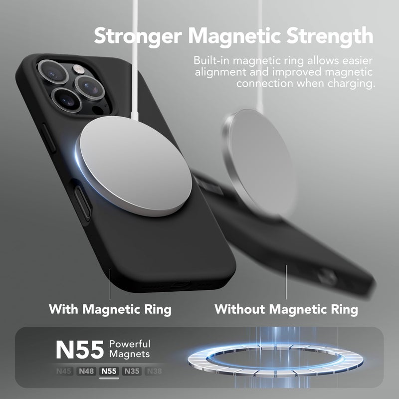 GONEZ Magnetic for iPhone 16 Pro Max Case, Compatible with MagSafe, Liquid Silicone Case, with Screen Protector + Camera Protector, Full Body Protective Shockproof Phone Cover 6.9", Black - Image 3