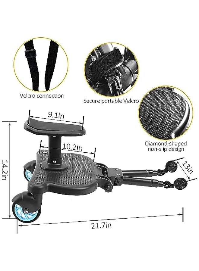 دوكو لوح عربة الأطفال مع مقعد قابل للفصل، لوح انزلاقي 2 في 1 للجلوس والوقوف لعربة الأطفال لمعظم عربات الأطفال، يتحمل الأطفال حتى وزن 55 رطلاً لوح وقوف عربة الأطفال (أزرق) - Image 4