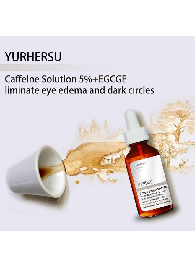 YURHERSU محلول الكافيين 5% + EGCG، للبقع الداكنة والانتفاخات، سيروم مضاد للشيخوخة للعينين بسعة 30 مل لمعالجة أكياس العين والخطوط الدقيقة، ترطيب مع محلول الكافيين - Image 5