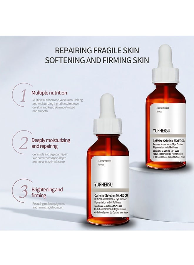 YURHERSU محلول الكافيين 5% + EGCG، للبقع الداكنة والانتفاخات، سيروم مضاد للشيخوخة للعينين بسعة 30 مل لمعالجة أكياس العين والخطوط الدقيقة، ترطيب مع محلول الكافيين - Image 3