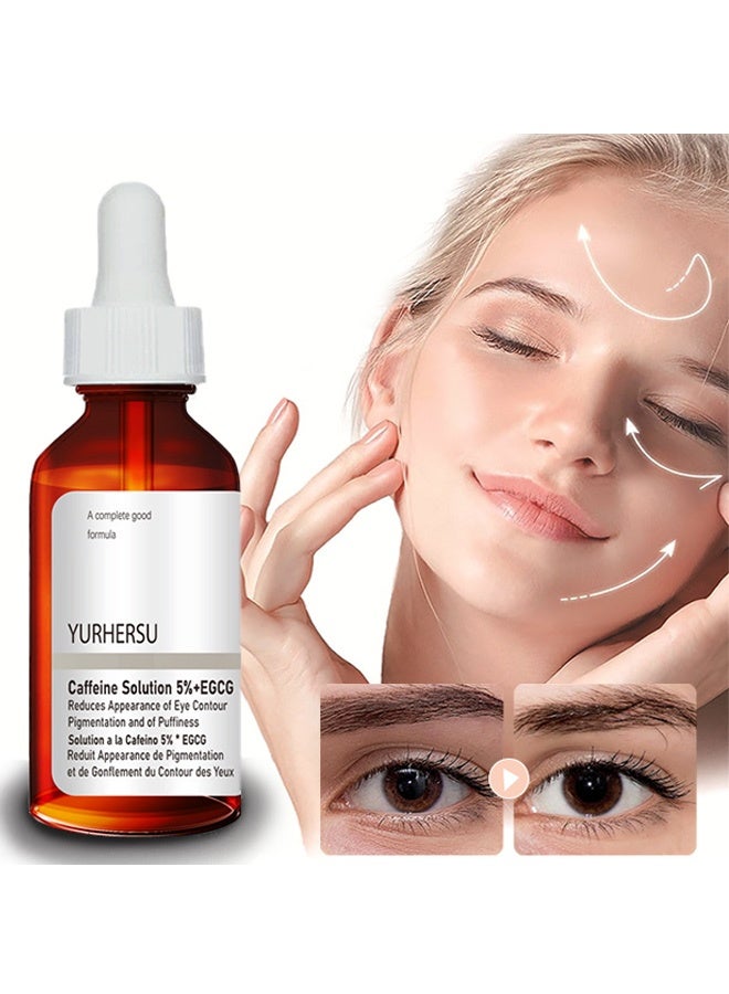 YURHERSU محلول الكافيين 5% + EGCG، للبقع الداكنة والانتفاخات، سيروم مضاد للشيخوخة للعينين بسعة 30 مل لمعالجة أكياس العين والخطوط الدقيقة، ترطيب مع محلول الكافيين - Image 1