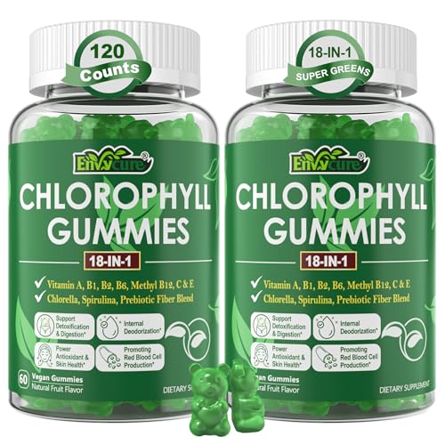 EnvyCure Chlorophyll Gummies, Super Green 18-IN-1 with Organic Chlorella Spirulina, Wheat Grass, Magnesium, Prebiotic Fiber for Internal Deodorant*,Comfort Digestion, Metabolism,Immune, Fresh Body Odor, 2Packs - Image 1