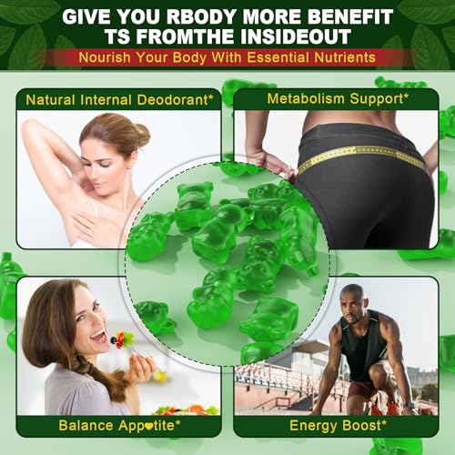 EnvyCure Chlorophyll Gummies, Super Green 18-IN-1 with Organic Chlorella Spirulina, Wheat Grass, Magnesium, Prebiotic Fiber for Internal Deodorant*,Comfort Digestion, Metabolism,Immune, Fresh Body Odor, 2Packs - Image 4
