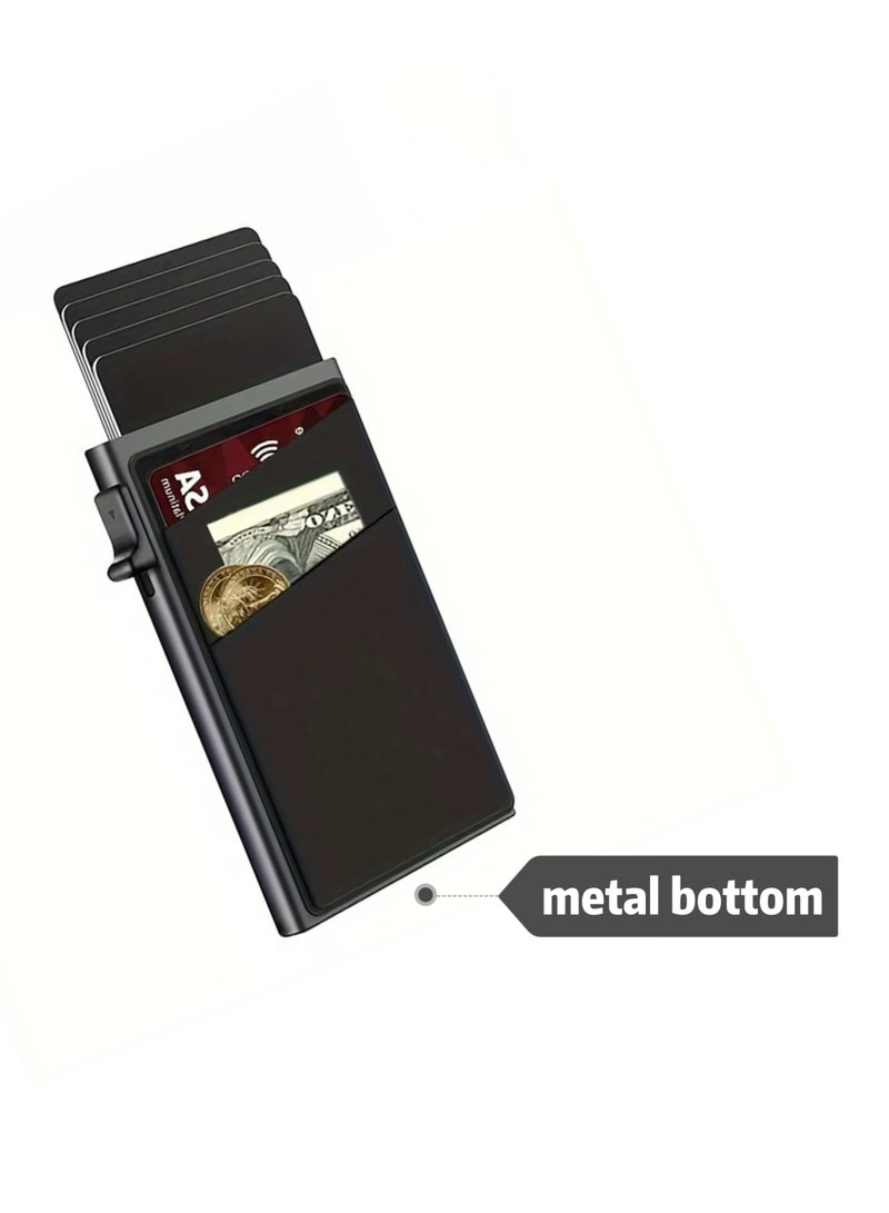 AuliceVerse 2026 Newly Upgraded Slim Aluminum RFID Blocking Card Holder Wallet for Men – Metal Bottom, Anti-Theft Pop-Up Design, Holds 7+ Cards & Cash, Ultra-Slim Metal Money Pocket (Black) - Image 2