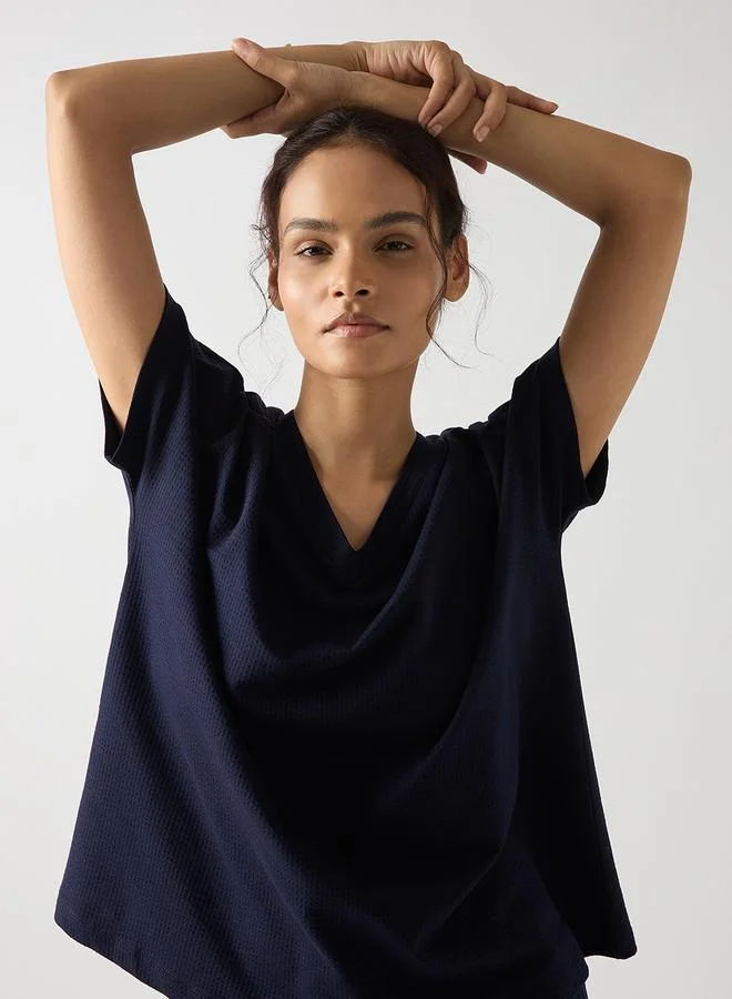 فيميلا تيشيرت قطن محبوك بأكمام قصيرة