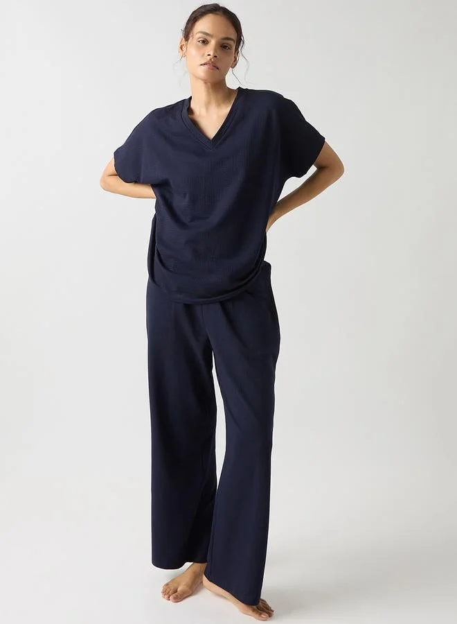 Femmella  Navy Blue Cotton Short Sleeve Knit T-Shirt for Women | Best Price UAE