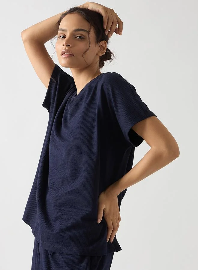 Femmella Navy Blue Cotton Short Sleeve Knit T-Shirt