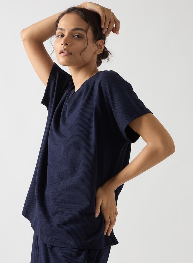 Femmella Navy Blue Cotton Short Sleeve Knit T-Shirt - Image 2