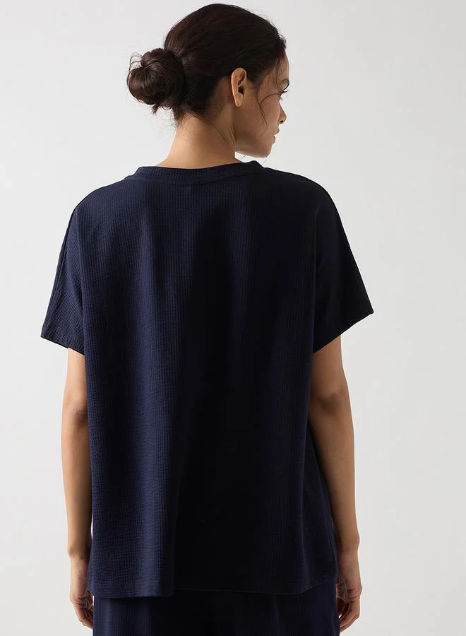 Femmella  Navy Blue Cotton Short Sleeve Knit T-Shirt for Women | Best Price UAE