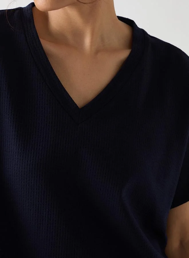 Femmella  Navy Blue Cotton Short Sleeve Knit T-Shirt for Women | Best Price UAE
