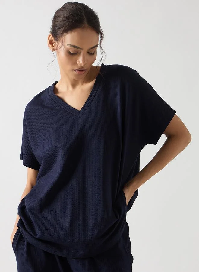 Femmella Navy Blue Cotton Short Sleeve Knit T-Shirt