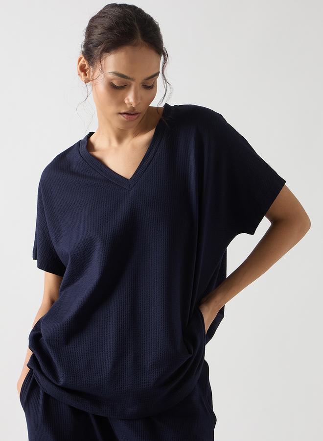 Femmella Navy Blue Cotton Short Sleeve Knit T-Shirt - Image 1