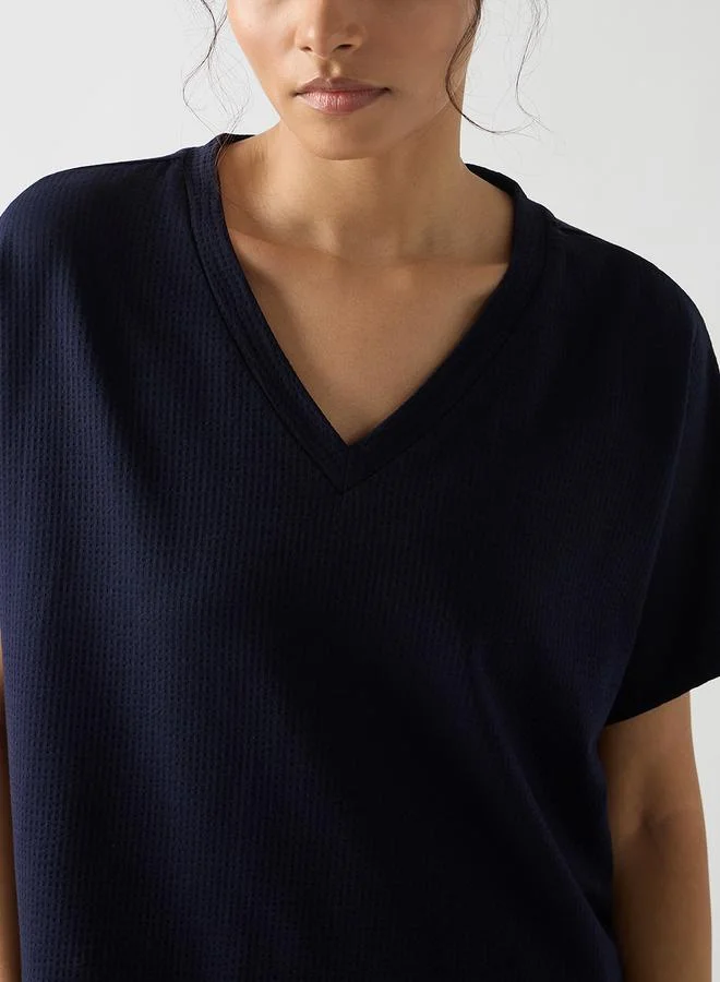 Femmella  Navy Blue Cotton Short Sleeve Knit T-Shirt for Women | Best Price UAE
