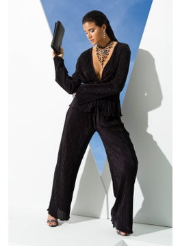 for you in&out 2-Piece Pleated Black Blouse and Trousers Set S27270  - Image 1