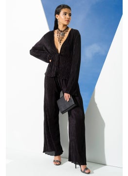 for you in&out 2-Piece Pleated Black Blouse and Trousers Set S27270  - Image 2