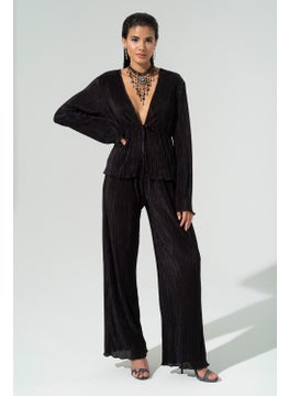 for you in&out 2-Piece Pleated Black Blouse and Trousers Set S27270  - Image 3