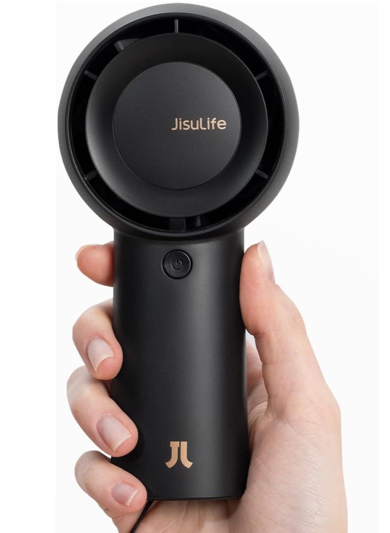 JISULIFE Portable Handheld Turbo Fan [18H Max Cooling Time], 6000mAh USB Rechargeable Personal Battery Operated Lash Small Pocket Fan with 5 Speeds for Travel/Outdoor/Home/Office - Black - Image 1