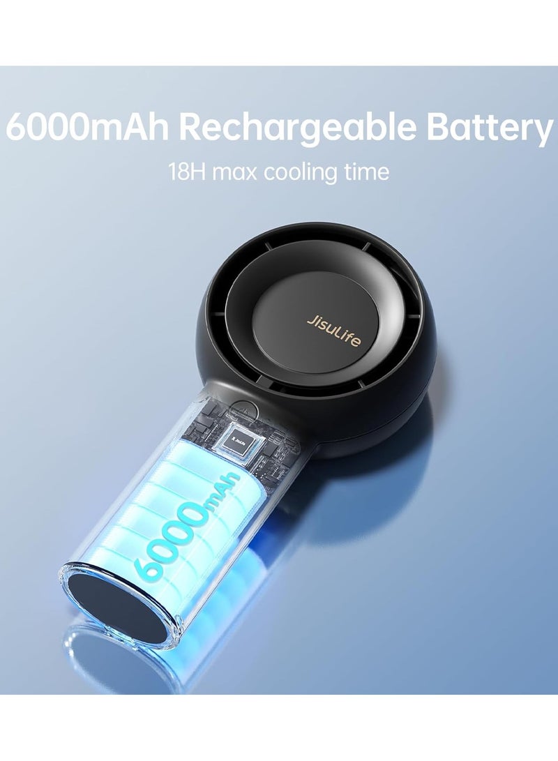 JISULIFE Portable Handheld Turbo Fan [18H Max Cooling Time], 6000mAh USB Rechargeable Personal Battery Operated Lash Small Pocket Fan with 5 Speeds for Travel/Outdoor/Home/Office - Black - Image 2