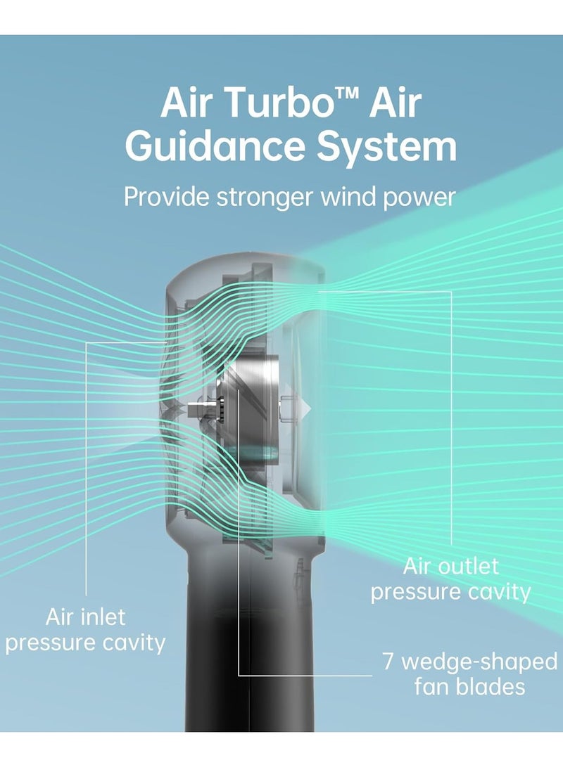 JISULIFE Portable Handheld Turbo Fan [18H Max Cooling Time], 6000mAh USB Rechargeable Personal Battery Operated Lash Small Pocket Fan with 5 Speeds for Travel/Outdoor/Home/Office - Black - Image 4