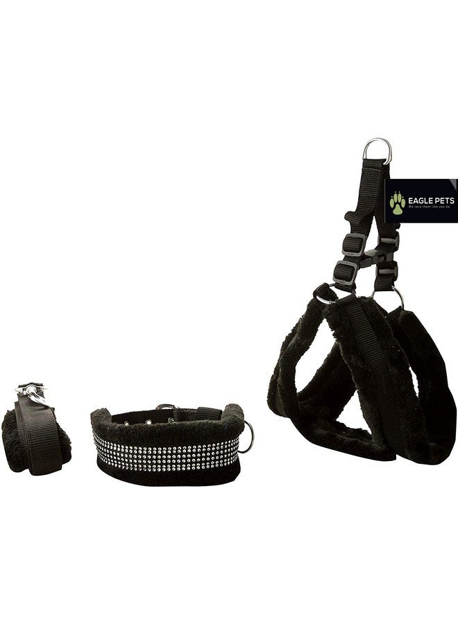 Eagle Pets Nylon Fur Dog Harness , Dog Collar & Leash . Adjustable (Medium, Black) - Image 1