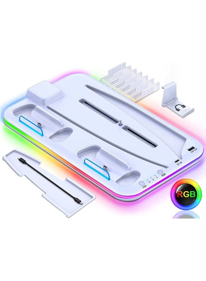 وقفة تبريد RGB مع مروحة تبريد وقاعدة شاحن مزدوجة لتحكم بلاي ستيشن 5 وملحقاته.