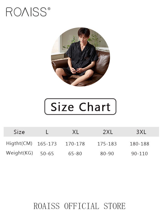 roaiss - Men 2 Piece Loungewear Set   Short Sleeves & Shorts Ice Silk Pajamas   Comfortable Skin Friendly Fabric Ideal for Home & Outdoor Wear - Image 1