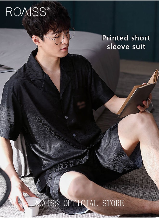 roaiss - Men 2 Piece Loungewear Set   Short Sleeves & Shorts Ice Silk Pajamas   Comfortable Skin Friendly Fabric Ideal for Home & Outdoor Wear - Image 1